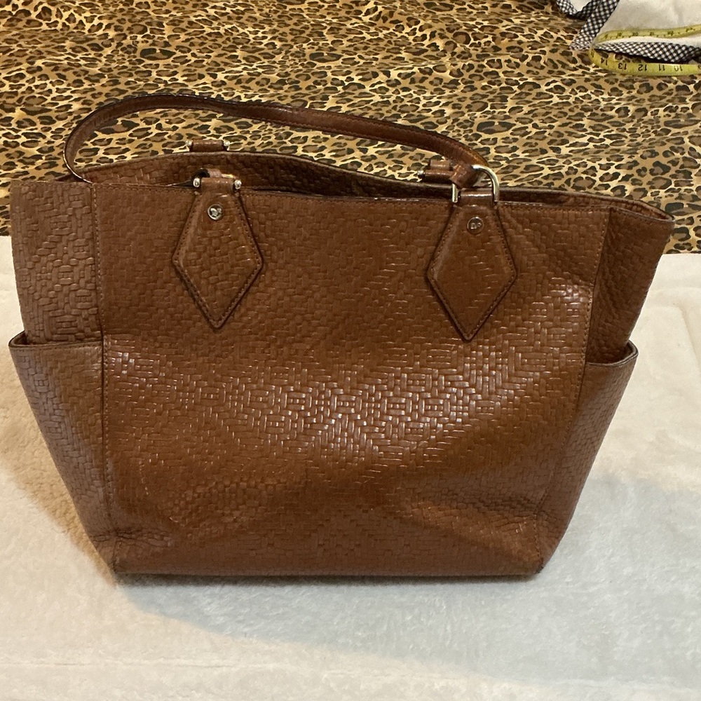 Diane Von Furstenberg Voyage BFF Basketweave Brown Woven Tote - Authentic